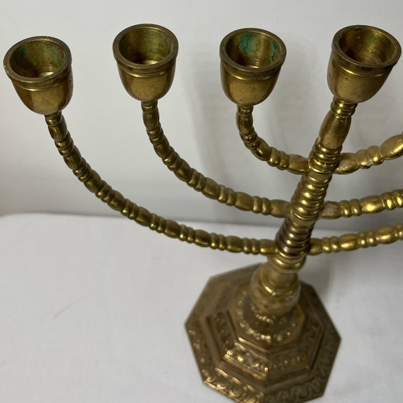 Vintage Sweden Judaica Menorah 7 arms brass candle holder - Picture 3 of 9